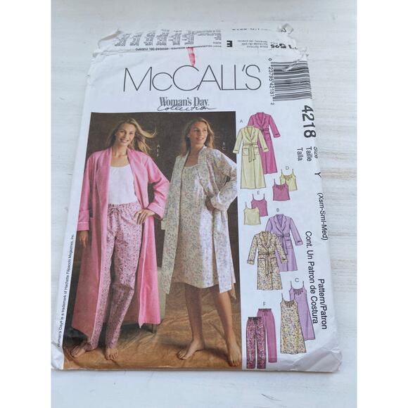 McCalls Woman Day 4216 PJ Robe Gown Cami Pant XS Sml Medium Sewing Pattern UC FF - Picture 1 of 3